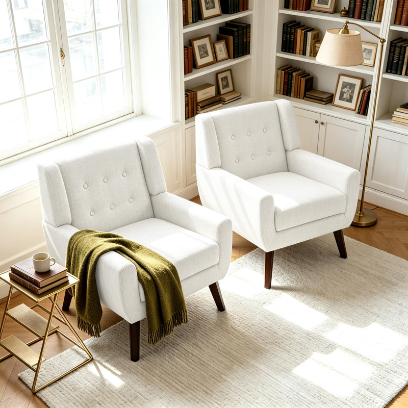 George Oliver Davey Upholstered Linen Blend Tufted Wide Back